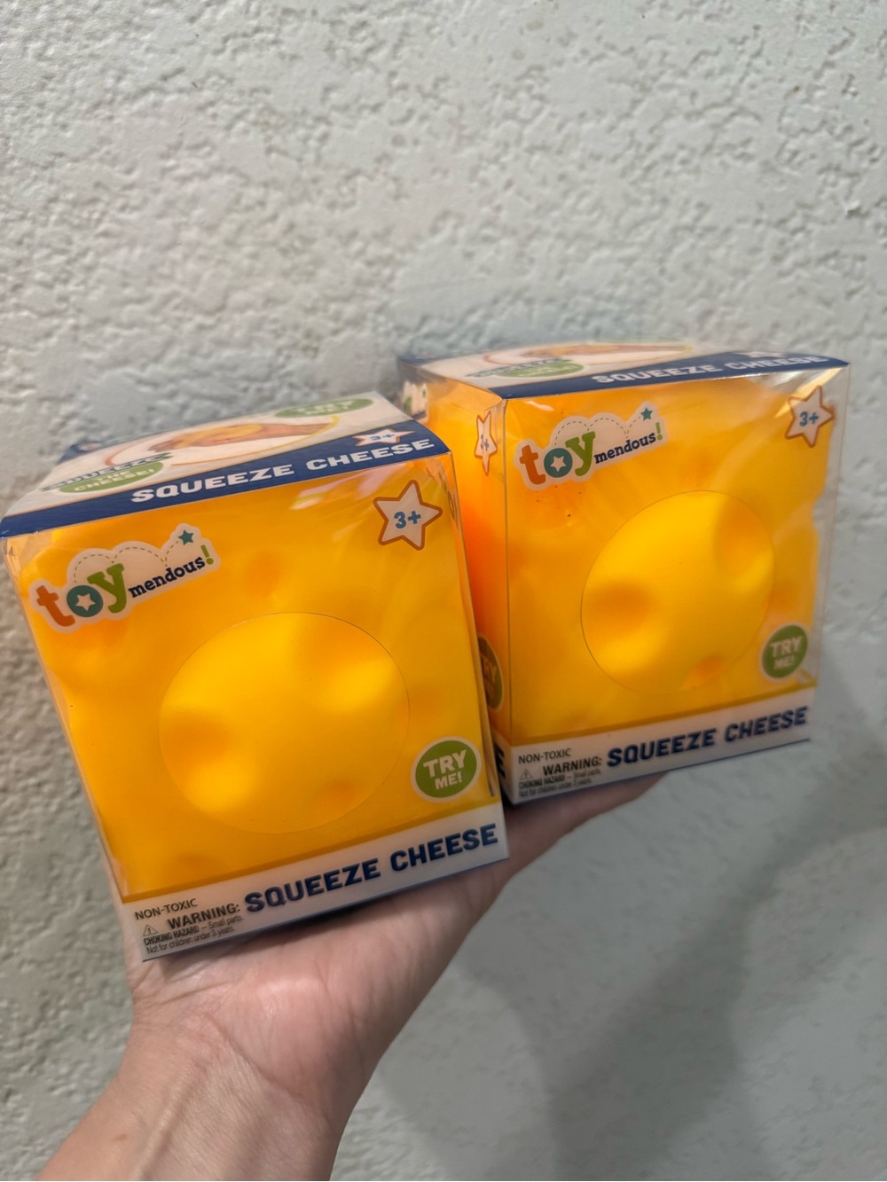 Bundle of 2 Toymendous Squeeze Cheese Block Squishy Toy. Viral Food Fidget. New